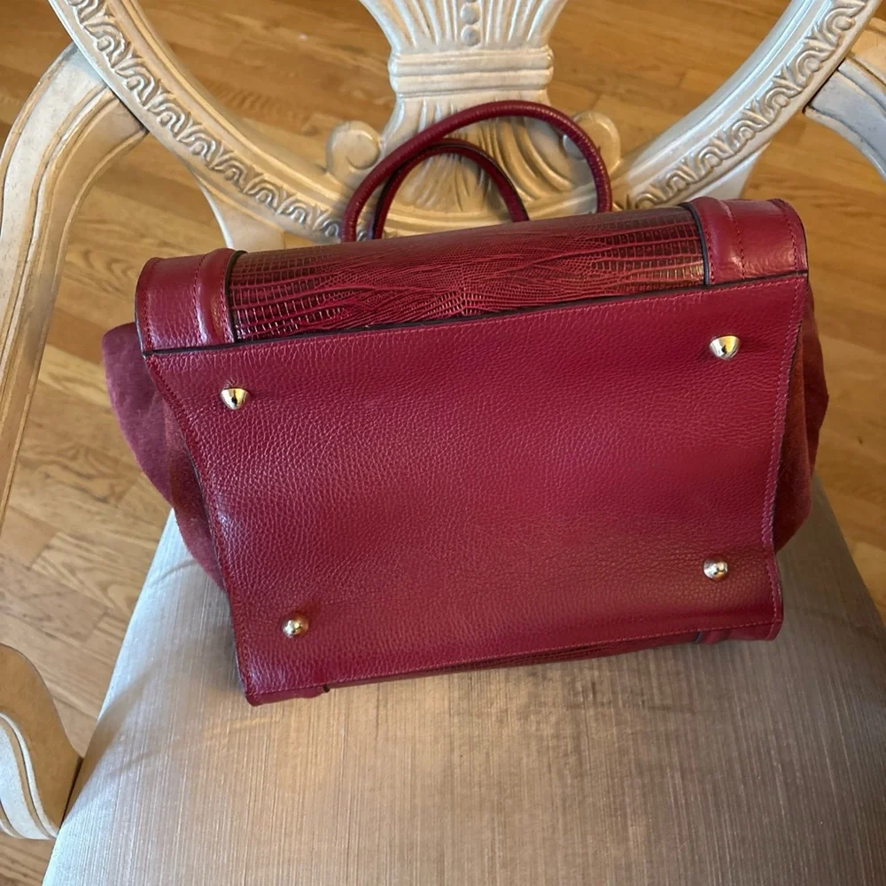 Authentic VALENTINO by Mario Milano Cynthia Red Leather Suede Trapeze Tote Bag